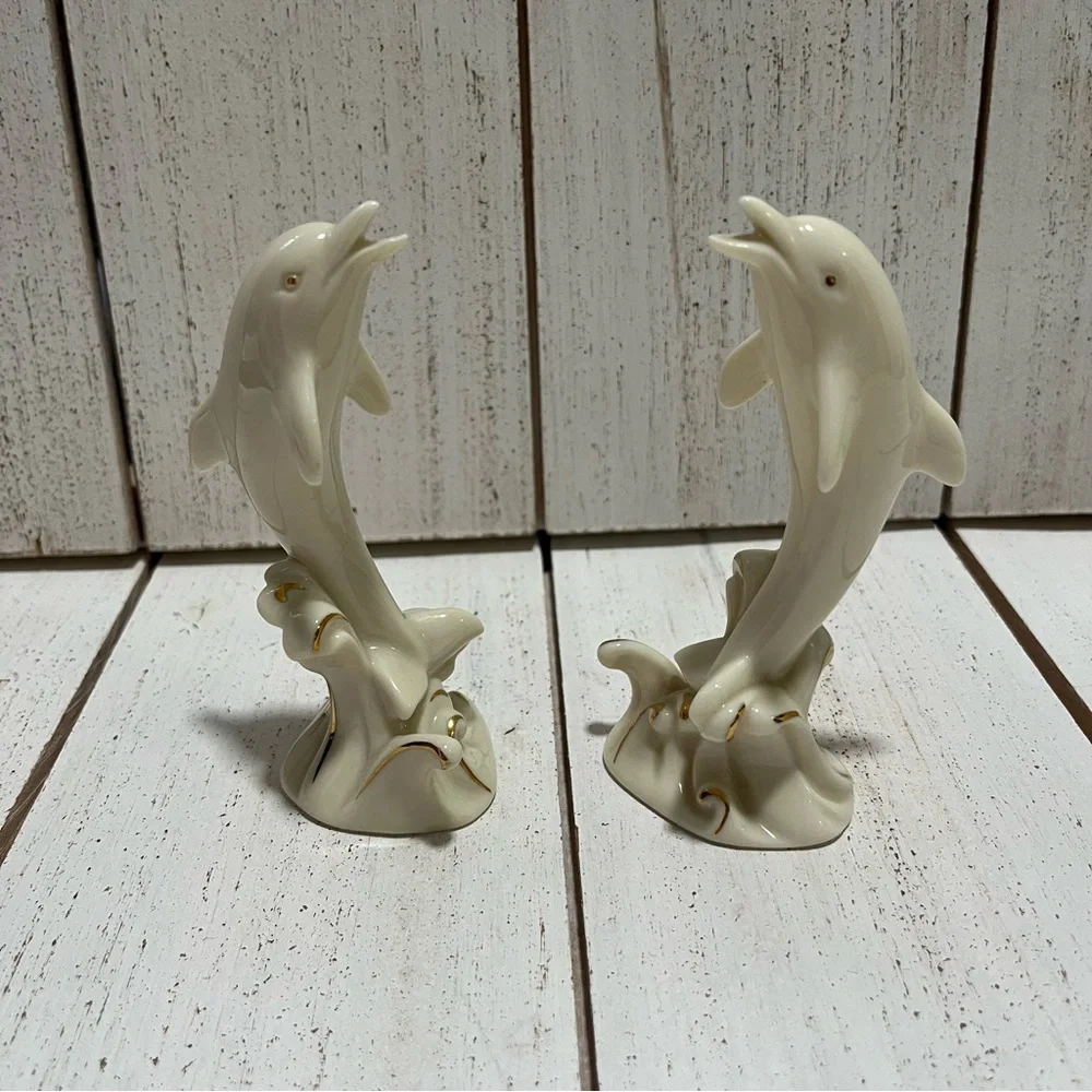 Lenox Vintage Handcrafted Fine White Porcelain Dolphin Figurine Statue Gold Trim